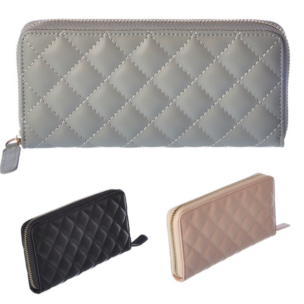 KC Jagger Quilted Zip Around Calfskin Leather Wallet NWT
